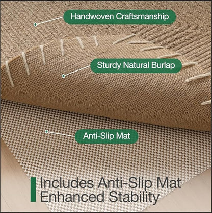 LUMI Handwoven Jute Door Mat, Non-Slip Durable Entryway Mat with Anti-Slip Mat for Hard Floor, Front Door Mats for Home Entrance, Patio, 36"x60", Knit Jute