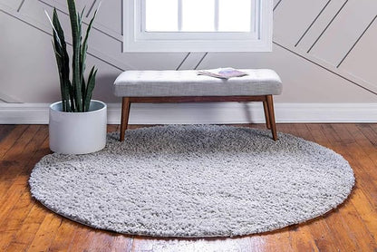 Unique Loom Davos Shag Collection Area Rug - Solid (4' 1" Round, Sterling)