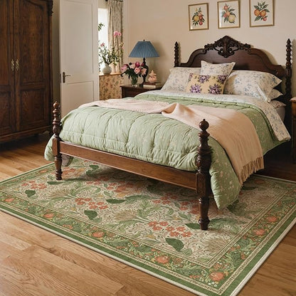 Bavni 6x9 Area Rugs, Floral Machine Washable Rugs for Living Room, Dinning Room, Bedroom, Non Slip Aesthetic Vintage Low Pile Durable Lightweight Farmhouse Rug, Sage Green & Burnt Orange