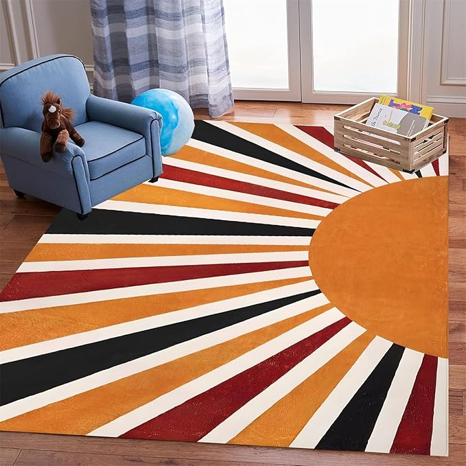 5x7ft Boho Area Rug,3D Printing Rainbow Sun Area Rug,Modern Simple Home Decoration Rug for Kids Girls Boys Bedroom, Living Room, Classroom, Office Non-Slip Washable