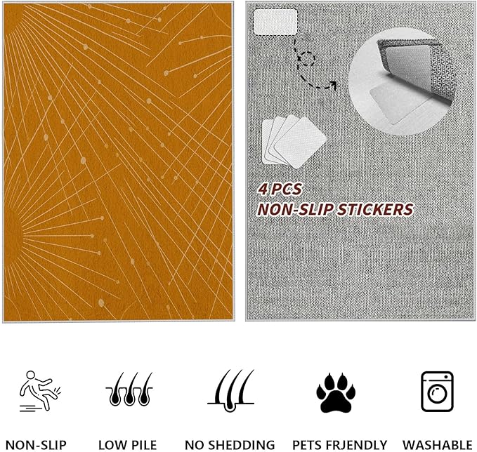 Modern Washable Area Rug 6x9, Boho Minimalist Non-Slip Rugs, Abstract Striped Soft Carpet for Living Room Bedroom Nursery Room Home Decor Office, Pet Friendly, Orange Beige