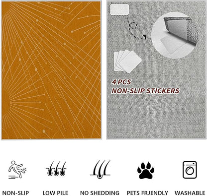 Modern Washable Area Rug 6x9, Boho Minimalist Non-Slip Rugs, Abstract Striped Soft Carpet for Living Room Bedroom Nursery Room Home Decor Office, Pet Friendly, Orange Beige