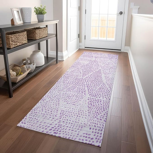 Addison Rugs Chantille ACN591 Purple 2'3" x 7'6" Indoor Outdoor Hallway Runner Rug, Stain Resistant Washable Kitchen Area Carpet for Bathroom, Laundry and Bedroom Rug
