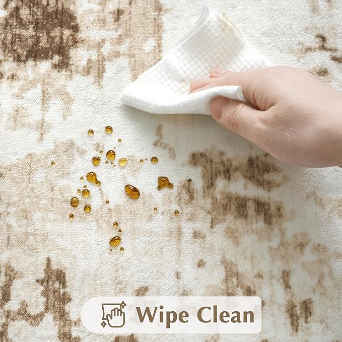 FMFUNCTEX 6x9 Washable Area Rug Brown Beige Neutral Abstract Modern Large Non Slip Carpet for Living Room Bedroom Soft Low Pile Indoor Mat Contemporary Throw Rug for Dining Kitchen Office Nursery