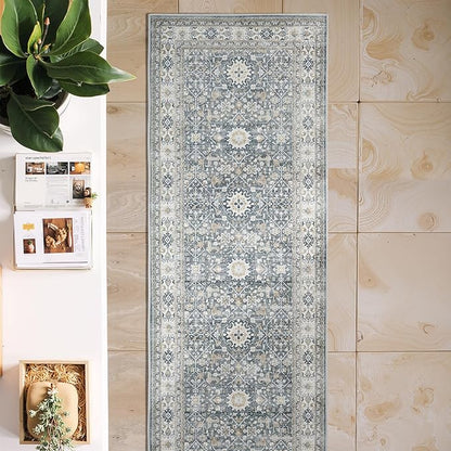jinchan Runner Rug 2x6 Washable Hallway Rug Distressed Gray Multi Vintage Floral Runner Kitchen Floor Cover Indoor Mat Retro Entryway Living Room Bedroom Office Farmhouse Grey