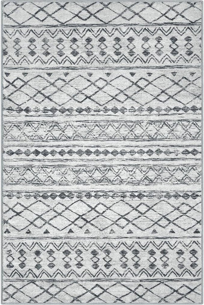 KUTA Moroccan Rugs for Entryway, 2PCS 2x3 and 2x6 Grey Entrance Small Area Rug, Non-Slip Washable Ultra Soft Hallway Runner Rug, Vintage Geometric Low-Pile Indoor Door Mat Floor Carpet