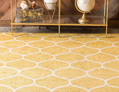 Rugs.com Lattice Frieze Collection Rug – 2' x 6' Runner Yellow Medium Rug Perfect for Living Rooms, Large Dining Rooms, Open Floorplans