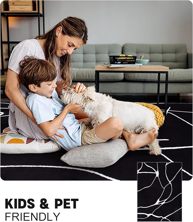YIHOUSE Modern Washable Area Rug for Living Room Bedroom - Large Abstract Black and White Rug Non-Slip Ultra-Thin Home Decor (Dark Warping, 8'x10'ft)