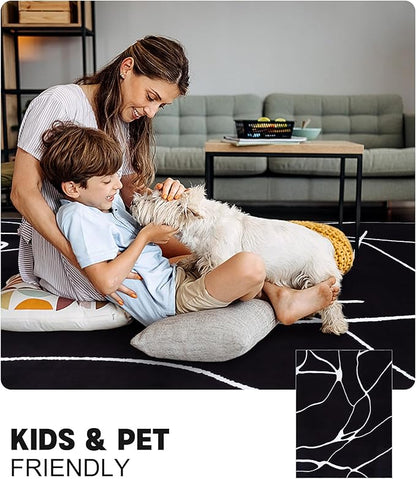 YIHOUSE Modern Washable Area Rug for Living Room Bedroom - Large Abstract Black and White Rug Non-Slip Ultra-Thin Home Decor (Dark Warping, 8'x10'ft)