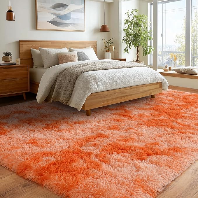 Upgrade Non-Slip Plush Rugs for Living Room, Soft Shaggy Carpets for Living Room, Fuzzy Rugs for Kids' Room, Perfect Decor for Modern Home Tie Dye Orange 5x7Feet