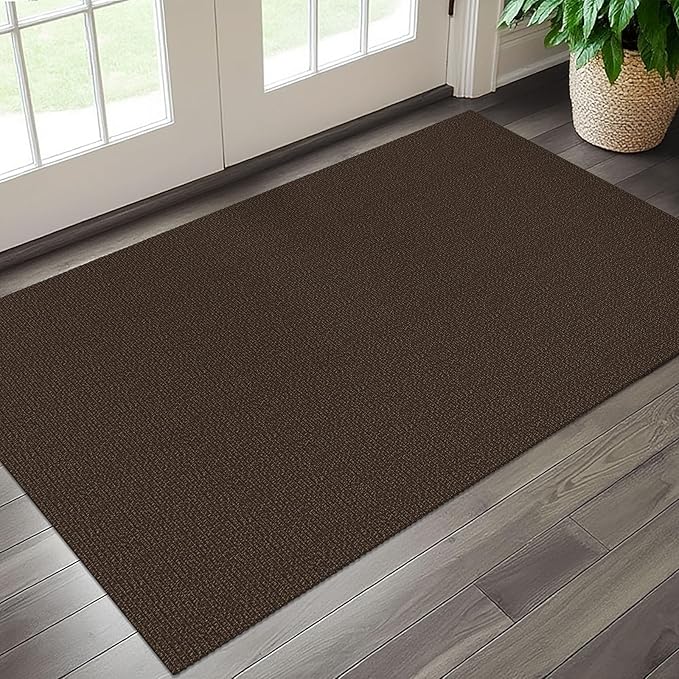 EARTHALL Washable Area Rug 3x5 Ft Non Slip Rugs for Entryway, Braided Rubber Backed Throw Rugs Door Mat Indoor Outdoor Entrance, Cotton Woven Carpet for Kitchen Foyer Front Door, Brown/Coffee