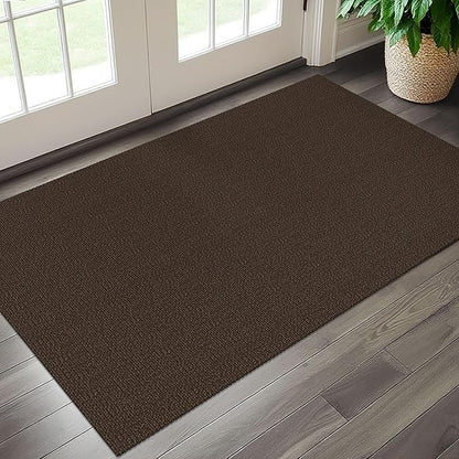 EARTHALL Washable Area Rug 3x5 Ft Non Slip Rugs for Entryway, Braided Rubber Backed Throw Rugs Door Mat Indoor Outdoor Entrance, Cotton Woven Carpet for Kitchen Foyer Front Door, Brown/Coffee