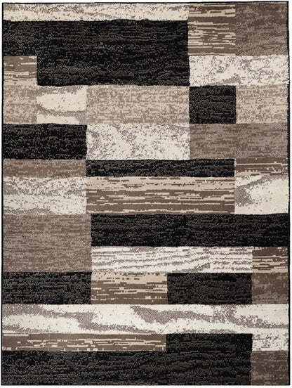 SUPERIOR Indoor Area Rug, Jute Backed, Modern Geometric Patchwork Floor Decor for Bedroom, Office, Living Room, Entryway, Hardwood Floors, Rockwood Collection, 9' x 12', Chocolate
