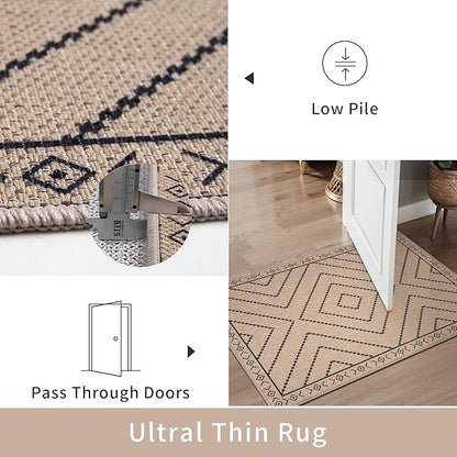Tangsoo Easy Jute Rug 2x3 Outdoor Rug,Washable Non-Slip Rug for Entryway,Neutral Geometric Ultra Thin Indoor Carpet Farmhouse Throw Mat for Kitchen Bedroom Front Door Entrance