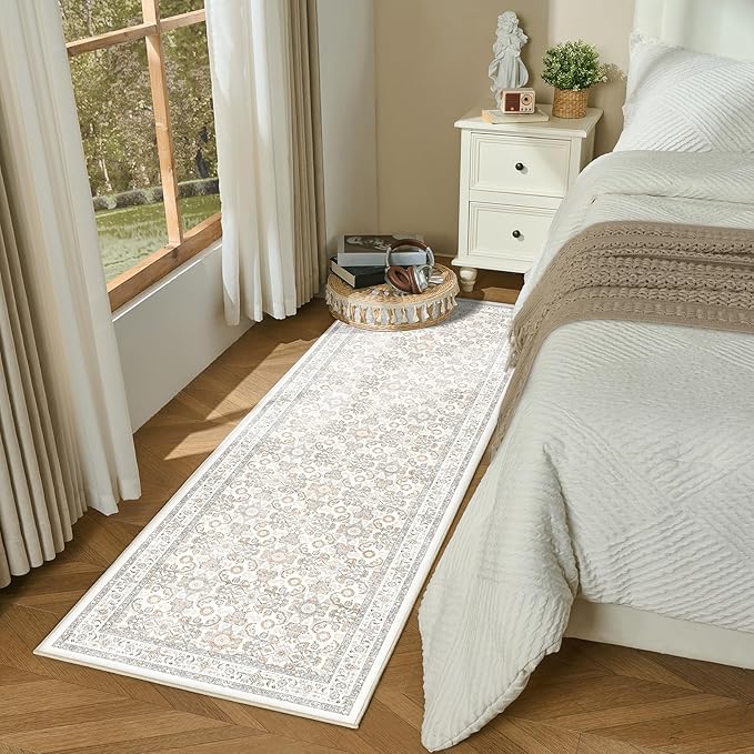 WITSHOCK 3x8 Long Runner Rug for Hallway,Washable Rug Distressed Boho for Bedroom Kitchen Entryway Indoor Entrance,Non Slip Runner Rugs with Rubber Backing（Camel/Beige,3x8）