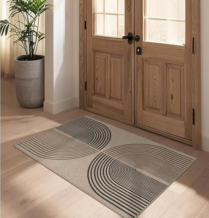 Easy Jute Rainbow Entryway Rug, 2.6x4 Washable Non-Slip Indoor Outdoor Doormat, Neutral Boho Farmhouse Kitchen Rug Modern Abstract Throw Rugs for Entrance Bedroom Bathroom