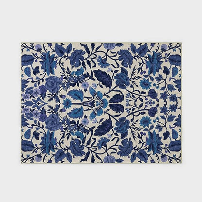 EVERGRACE Area Rugs for Living Room 9x12, Boho Floral Faux Wool Indoor Outdoor Rugs, Washable Rugs for Bedroom Dining Room Entryway Kitchen, Low Pile Floor Mat Carpet for Home Decor, Celtic Blue