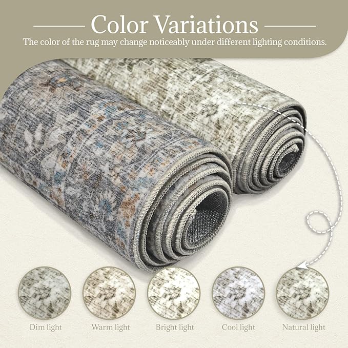 8x10 Washable Area Rugs Ultral Soft Non-Slip Stain Resistant Vintage Boho Large Carpet for High-Traffic Living Room & Dining Room