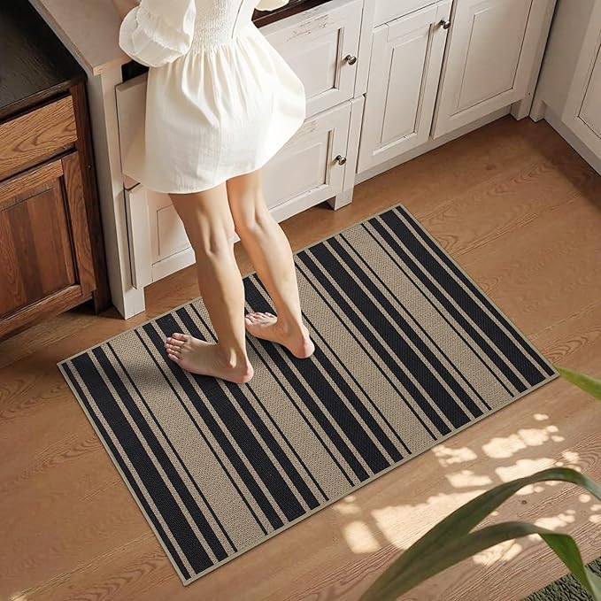 Striped Easy Jute Entryway Rug 2x3 Indoor Outdoor Front Door Mat Washable Non Slip Farmhouse Neutral Low Pile Small Rug for Entryway Proch Kitchen