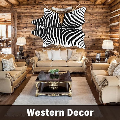 AROGAN Premium Faux Zebra Hide Rug 6.2 x 7 Feet, Sturdy and Large Size Zebra Print Rugs, Suitable for Bedroom Living Room Western Decor, Faux Fur Animal Carpet, Black and White