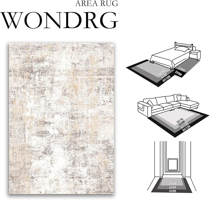 10x12 Area Rug Beige Grey Abstract Living Room Bedroom Washable Carpet Neutral Modern Non Slip Soft Low Pile Indoor Large Throw Rug for Dining Room Office