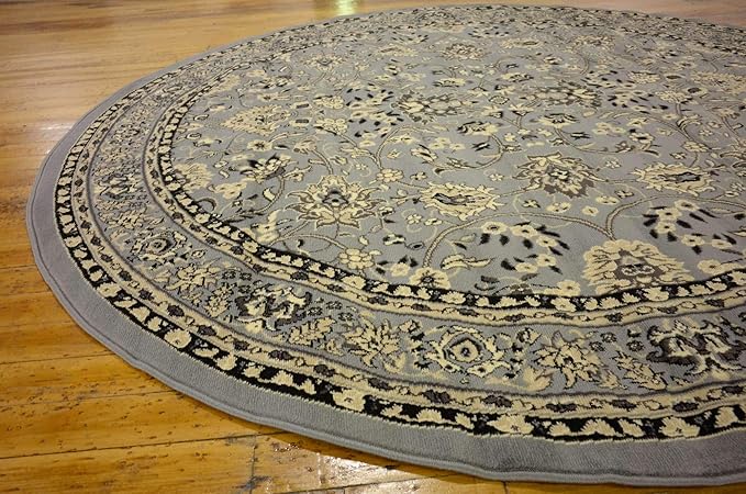 Unique Loom Sialk Hill Collection Area Rug - Washington (8' Round Gray/Black)