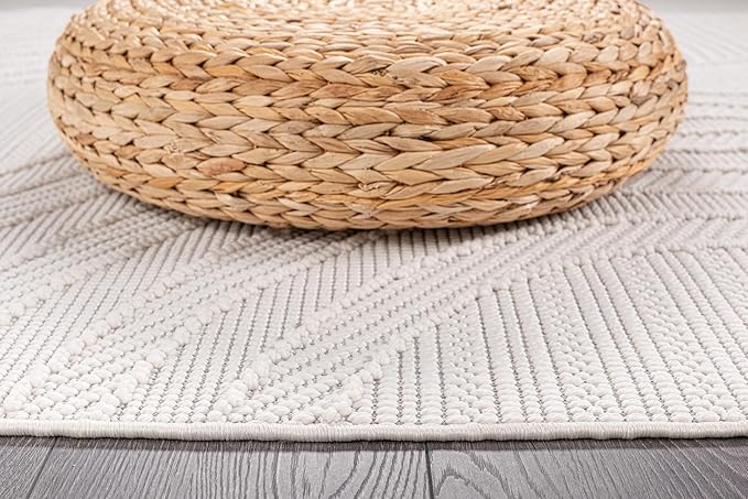 CAMILSON Micro Loop Rug 9x12 Modern Luxury Geometric Arch Large Area Rugs Soft High and Low Pile Stain Resistant Easy-Cleaning Non-Shedding for Living Room Office Indoor Carpet (9 x 12 / White)