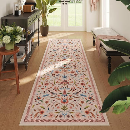 Vintage Medallion Floral Kitchen Runner 2x6, Machine Washable Rug, Soft Low Pile, Non-Slip Carpet for Hallways, Laundry, Bedroom, Bathroom, Entryway | Pink