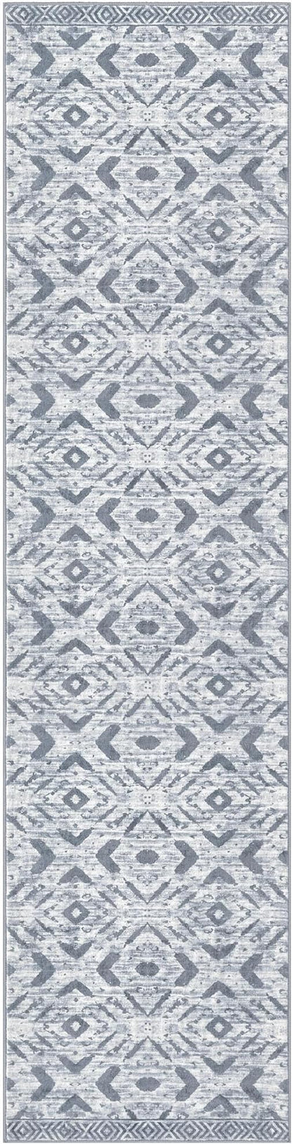 KILOCOCO Hallway Runner Rug 3'x10' Washable Printed Moroccan Runner Rug Non Slip Entryway Runners Soft Indoor Long Floor Rugs for Bedroom Kitchen Living Room Geometric Boho Carpet Runners, Grey White