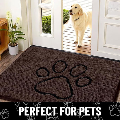 Smiry Dog Door Mat for Muddy Paws, Absorbent Dirt Trapper Non Slip Quick Dry Washable Chenille Mat for Mud Dogs, Entry Rug for Indoor and Outdoor (30x20 Inches, Brown and Black)