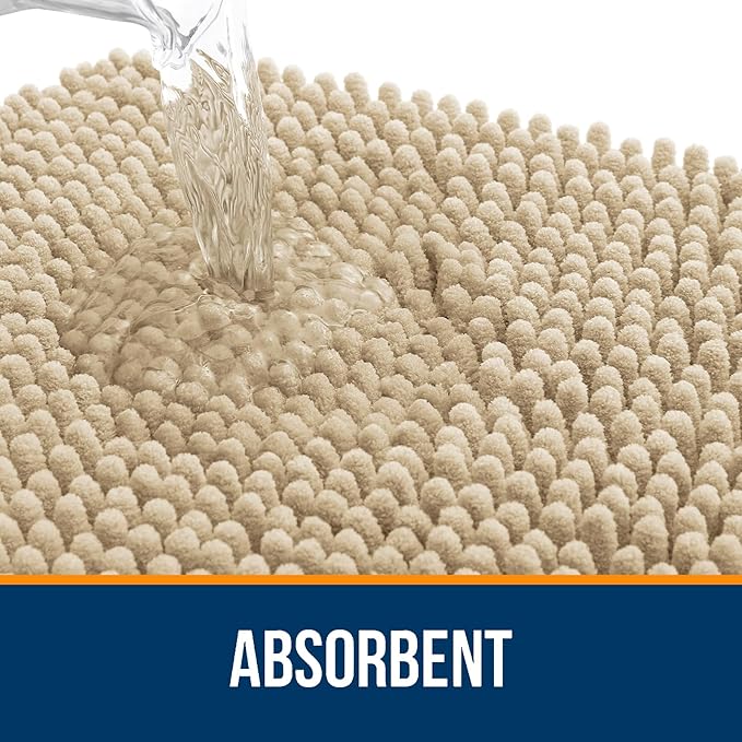 OLANLY Bathroom Rugs 40x32, Extra Soft Absorbent Chenille Bath Rugs, Rubber Backing Quick Dry, Machine Washable Bath Mats for Bathroom Floor, Tub and Shower, Home Decor Accessories, Beige
