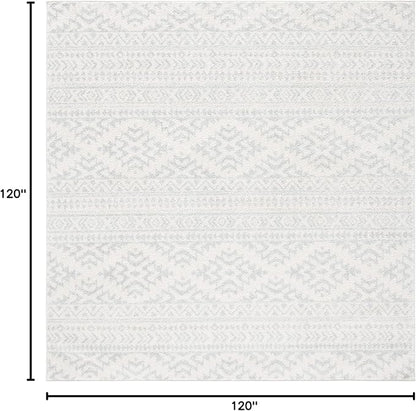 SAFAVIEH Tulum Collection Area Rug - 10' Square, Ivory & Light Grey, Moroccan Boho Tribal Design, Non-Shedding & Easy to Clean, Ideal for Living Room, Bedroom, Dining Space (TUL272G)
