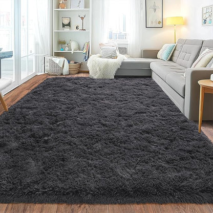 Upgrade Non-Slip Plush Rugs for Living Room, Soft Shaggy Carpets for Living Room, Fuzzy Rugs for Kids' Room, Perfect Decor for Modern Home Charcoal 8x10 Feet