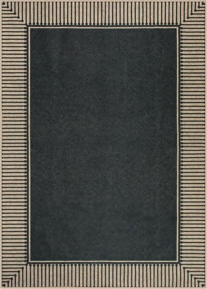 Moynesa Striped Border Easy Jute Outdoor Rug 5x7 Area Rugs for Living Room, Washable Indoor Outdoor Patio Rug Non Slip Low Pile, Black Farmhouse Carpet for Backyard Bedroom Dining Room