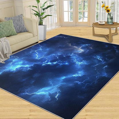 3x5 Lightning Dorm Rug - Natural Weather Small Rugs for Bedroom, Thunderstorm Lightning Area Rug Washable Non Slip for Bedroom Kitchen Living Room Entryway