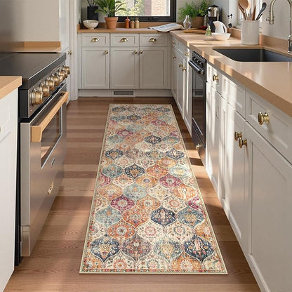 Lahome Moroccan Trellis Hallway Rug, 2x5 Washable Runner Rug Non Slip Kitchen Runners for Hallways, Ultra-Thin Vintage Carpet for Bedroom Bathroom Entryway, Cream/Multi