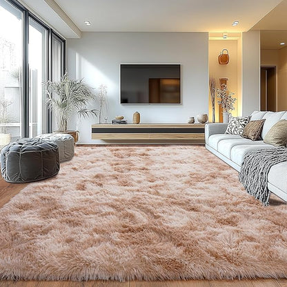 Upgrade Non-Slip Plush Rugs for Living Room, Soft Shaggy Carpets for Living Room, Fuzzy Rugs for Kids' Room, Perfect Decor for Modern Home Tie Dye Beige 6x9Feet
