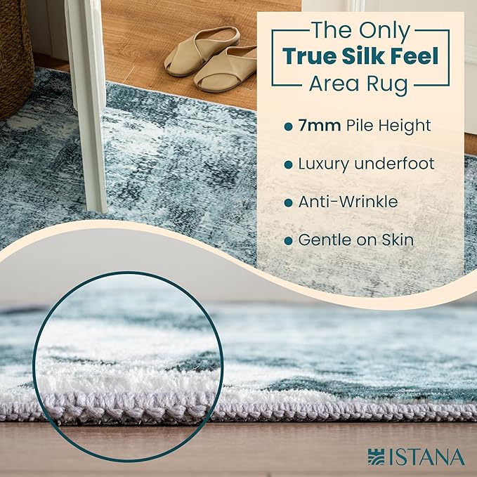 Istana 3x5 Area Rug - Blue Modern Rugs for Living Room 3x5 - Foldable Rugs for Bedroom/Living Room Rug - Stain Resistant Washable Rug - Eco-Friendly Small Area Rugs