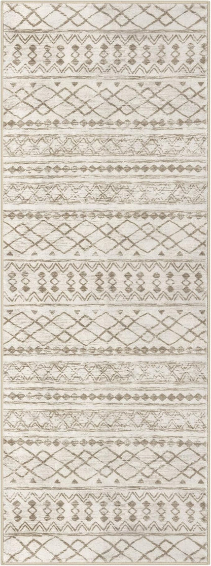 KUTA Moroccan Washable Runner Rug 2.6x8, Non-Slip Vintage Beige Boho Hallway Runners Kitchen Rugs Ultra Soft Print Distressed Geometric Floor Carpet for Bedroom Laundry Living Room