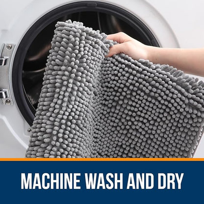 OLANLY Bathroom Rugs 44x24, Extra Soft Absorbent Chenille Bath Rugs, Rubber Backing Quick Dry, Machine Washable Bath Mats for Bathroom Floor, Tub and Shower, Home Decor Accessories, Grey