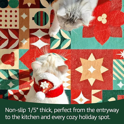 jinchan Round Christmas Rug 6ft for Living Room Washable Circle Christmas Dining Room Rug 6' Round Xmas Geometric Non-Slip Soft Carpet Festive Red-Green Holiday Patch Decor for Bedroom Porch Foyer