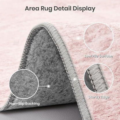 Valenrug Washable Rugs 8x10 - Non Slip 8x10 Area Rugs for Living Room, Stain Resistant Area Rugs for Bedroom, Foldable Machine Washable Area Rug(8'x10', Light Pink)