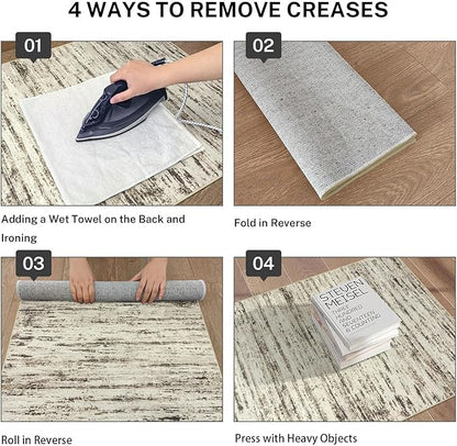 Modern Abstract Hallway Runner Rug, Beige Washable Kitchen Runner Non-Slip Soft 2x8 Runner Rug Thin Print Faux Wool Carpet for Entryway Bedroom Laundry Room Indoor Home Decor