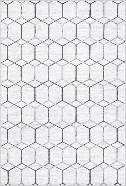 Rugs.com Lattice Trellis Collection Rug – 6' x 9' White Low-Pile Rug Perfect for Living Rooms, Large Dining Rooms, Open Floorplans