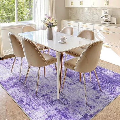 Washable Area Rugs 6'x8' Non-Slip Modern Abstract Soft for Living Room Entryway Bedroom Nursery, Print Pattern, Purple Gray Pink White