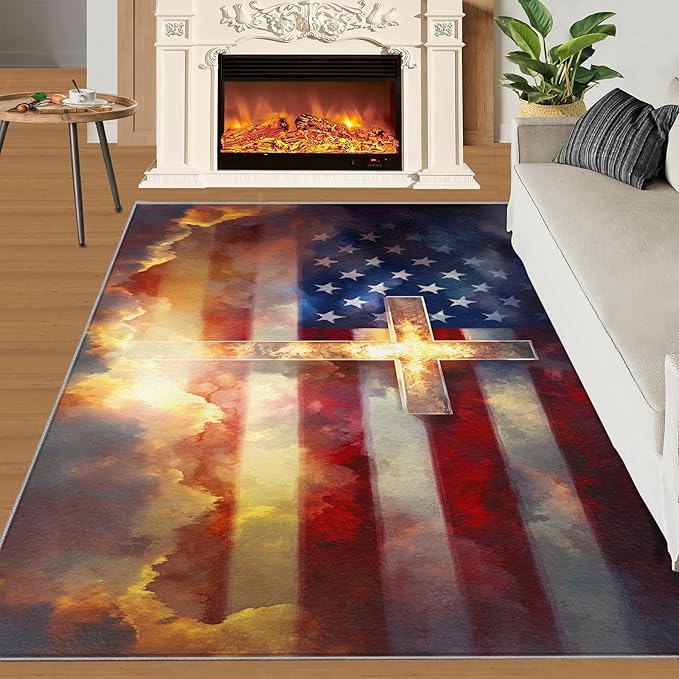 4x6 American Flag Cafe Rug - Stars Stripes Rugs for Bedroom Aesthetic, Independence Day Soft Comfortable Non-Slip for Offie Bedroom Study Boy Girl Room Hotel Dorm