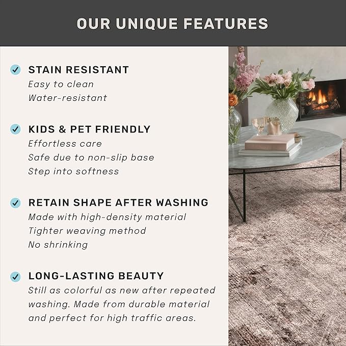 Washable 2'6"x8' 8ft Long Hallway Runner Rug Non Slip, Red Brown Stain Resistant Kitchen Floor Runner, Indoor Mats for Entryway, Low Pile & Soft Vintage Bedroom Carpet