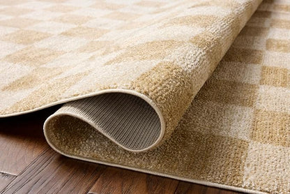 Loloi Chris Loves Julia Calvin Collection CLV-01 Wheat/Ivory 11'-6" x 15'-7" Area Rug Checkered Neutral Soft Living Room Bedroom Carpet