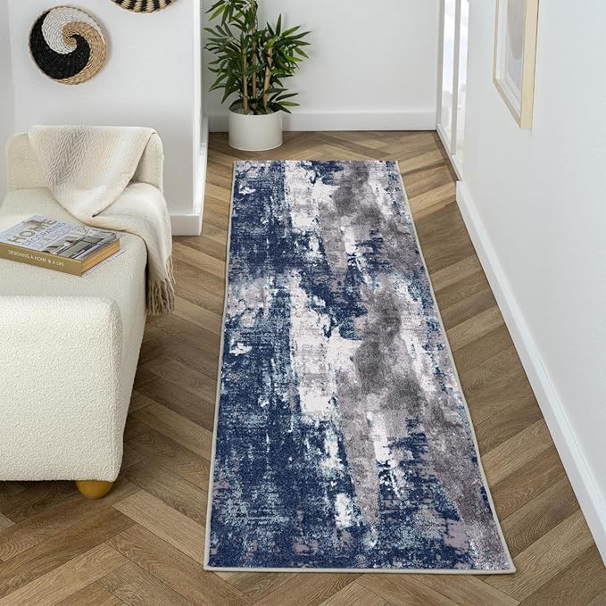 LUXE WEAVERS Euston Collection D.Blue-L.Blue 2x7 Modern Abstract Area Rug