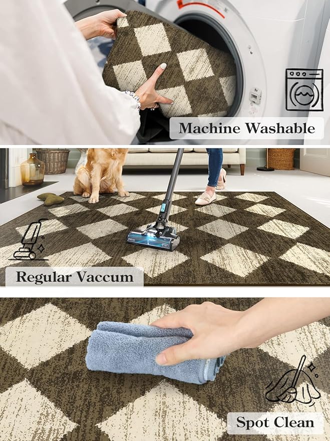 Lahome Small 2x3 Kitchen Rugs Non Slip, Machine Washable Entryway Rugs, Moroccan Trellis Indoor Soft Non-Slip Non-Shedding Throw Bathroom Carpet for Doorway Bedside Laundry Room, Brown